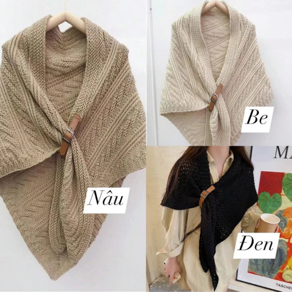 Khăn Choàng Tam Giác 2in1 vừa là khăn , áo choàng chất Len thừng cashmere phong cách Hàn Quốc