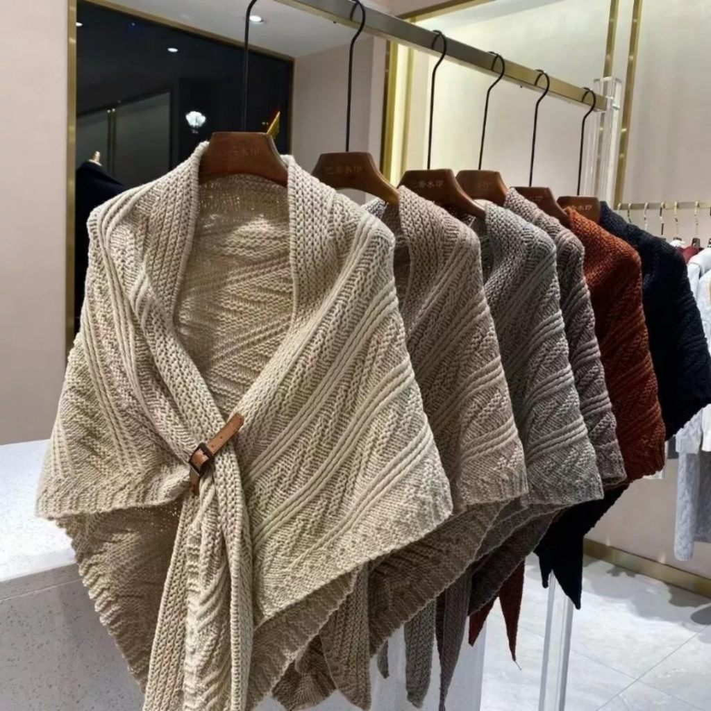 Khăn Choàng Tam Giác 2in1 vừa là khăn , áo choàng chất Len thừng cashmere phong cách Hàn Quốc