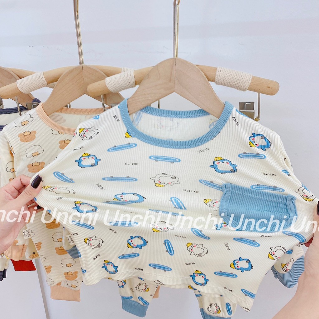 Bộ thun tăm dài tay thu đông họa tiết siêu xinh cho bé