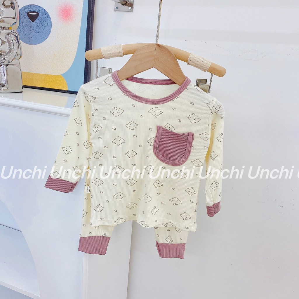 Bộ thun tăm dài tay thu đông họa tiết siêu xinh cho bé