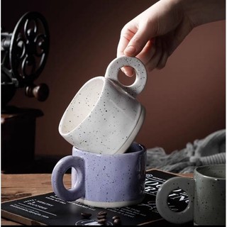 Ly cốc sứ vẩy mực màu xanh màu kem gợn tự nhiên phong cách tối giản Hàn Quốc | Ink Splash Mug