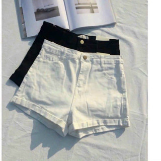 (stock) Quần Short Đùi Kaki Nữ Đính Nút lật lai siêu hot hai màu đen trắng, Quần Shorts Lật lai kaki co giãn lưng cao