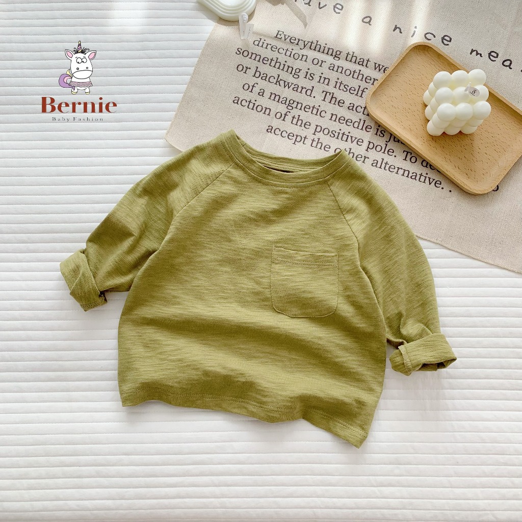 Áo phông dài tay bé trai bé gái, áo thun trơn dài tay màu trắng đen vàng xanh cam xám nâu 8 đến 25kg SHUSHI