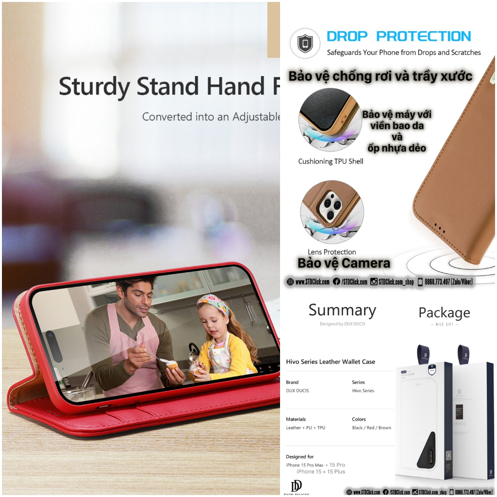BAO DA IPHONE 15 PRO MAX - 15 PRO - 15 PLUS - 15 DUX DUCIS HIVO CHÍNH HÃNG