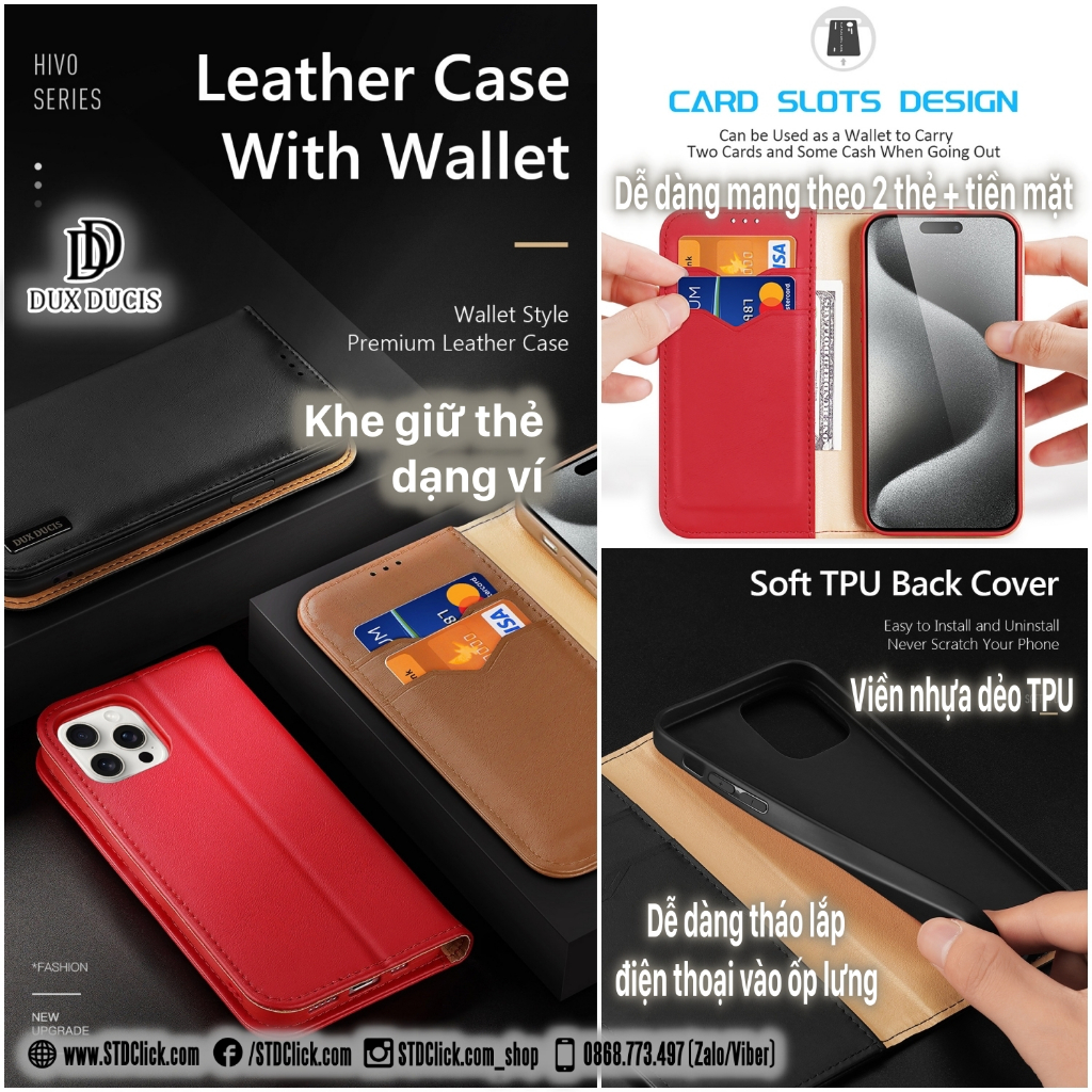 BAO DA IPHONE 15 PRO MAX - 15 PRO - 15 PLUS - 15 DUX DUCIS HIVO CHÍNH HÃNG