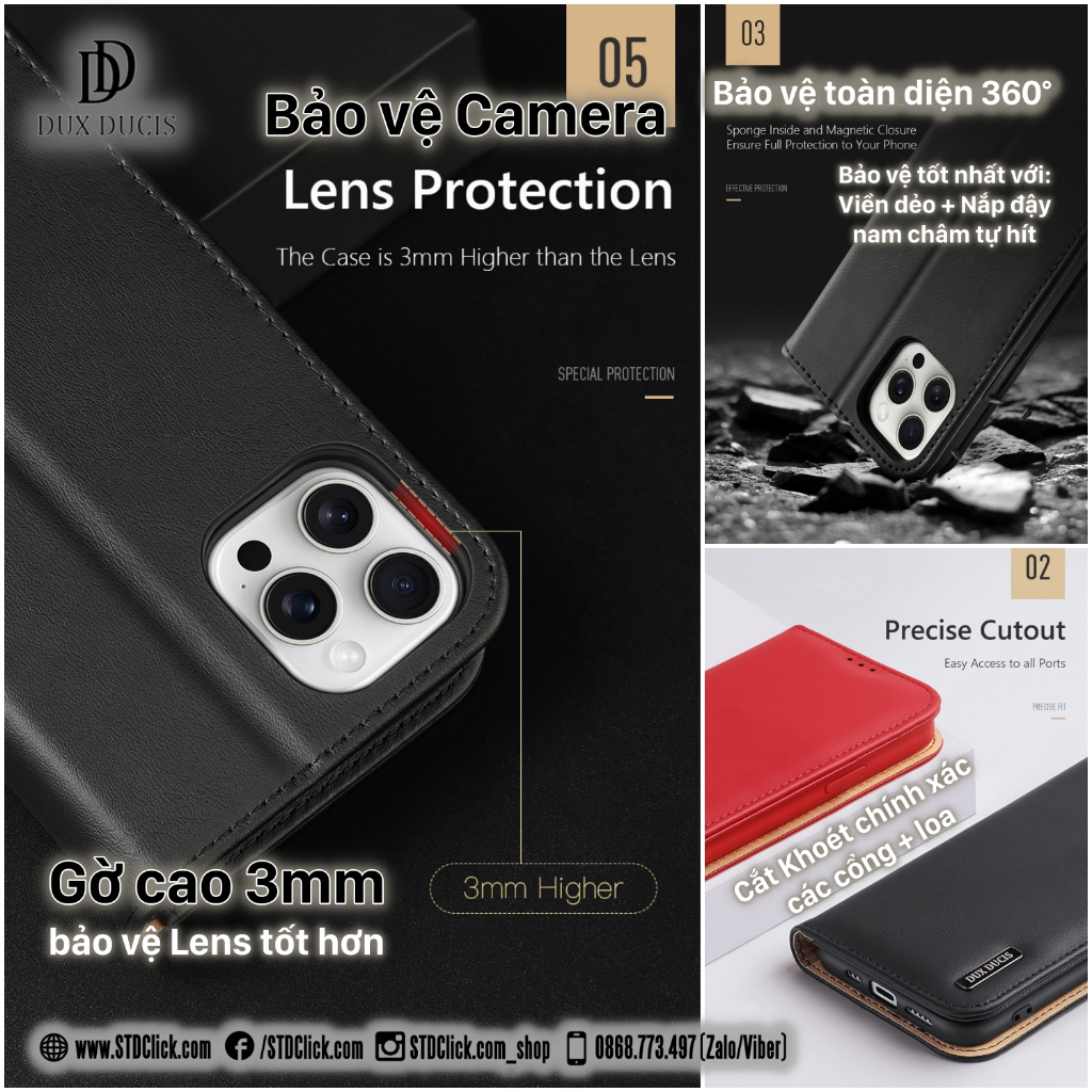 BAO DA IPHONE 15 PRO MAX - 15 PRO - 15 PLUS - 15 DUX DUCIS HIVO CHÍNH HÃNG