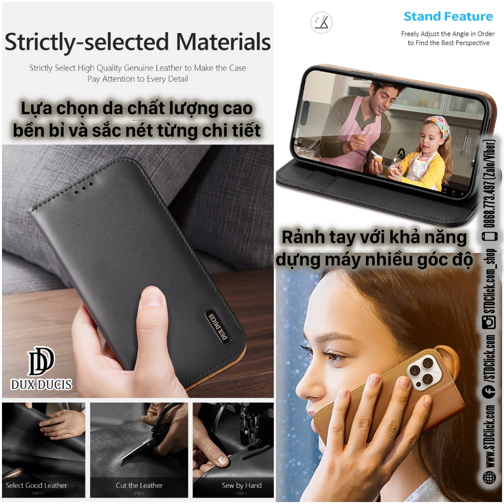 BAO DA IPHONE 15 PRO MAX - 15 PRO - 15 PLUS - 15 DUX DUCIS HIVO CHÍNH HÃNG