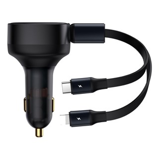 Tẩu sạc ô tô tích hợp dây cáp rút gọn Baseus Enjoyment Pro Retractable 2 in 1 Car Charger tối đa 60w