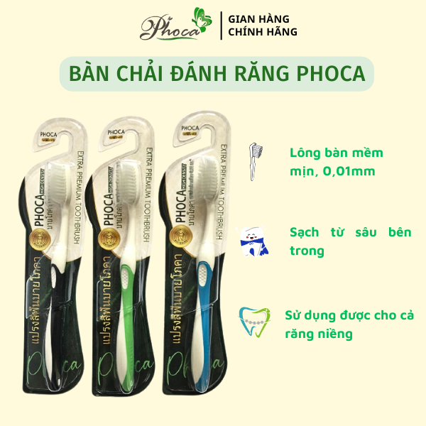 Bàn chải đánh răng Phoca, bàn chải đánh răng cho người niềng răng lông mềm 0,1mm triệu sợi tơ chất lượng cao