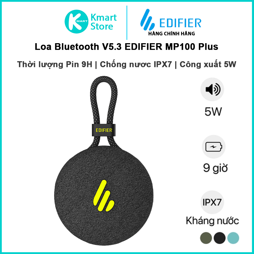 Loa Không dây Bluetooth 5.3 EDIFIER MP100 Plus | Công suất 5W | Chống nước IPX7 | Bảo hành 12 tháng - Hàng Chính Hãng