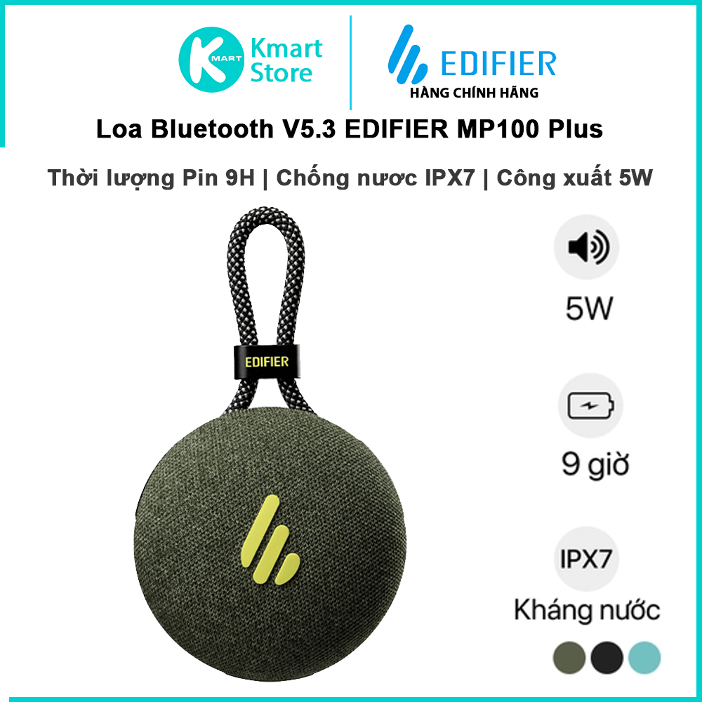 Loa Không dây Bluetooth 5.3 EDIFIER MP100 Plus | Công suất 5W | Chống nước IPX7 | Bảo hành 12 tháng - Hàng Chính Hãng