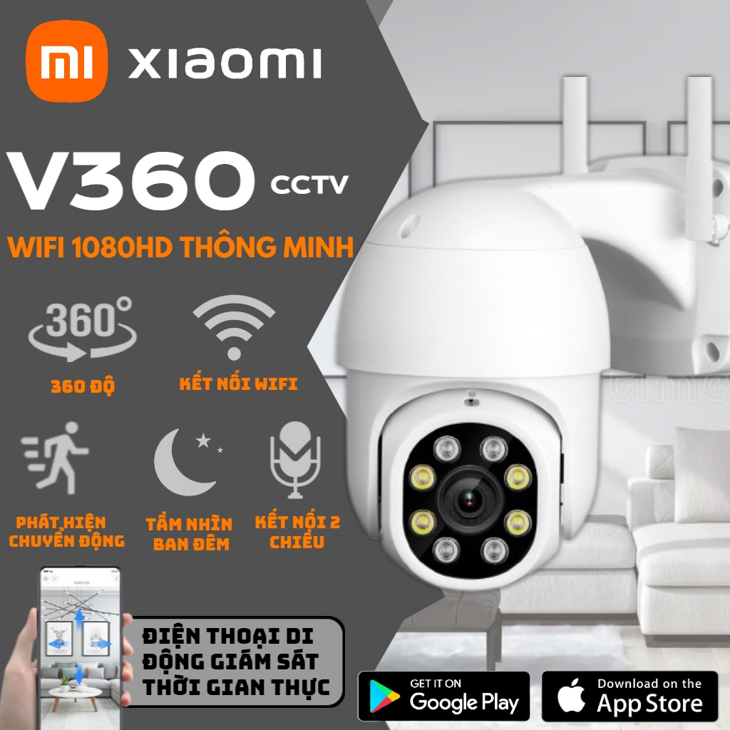 XIAOMI Camera An Ninh CCTV V380 HD 1080P Wifi Không Dây, Chống Thấm Nước, Hỗ Trợ Tầm Nhìn Ban Đêm
