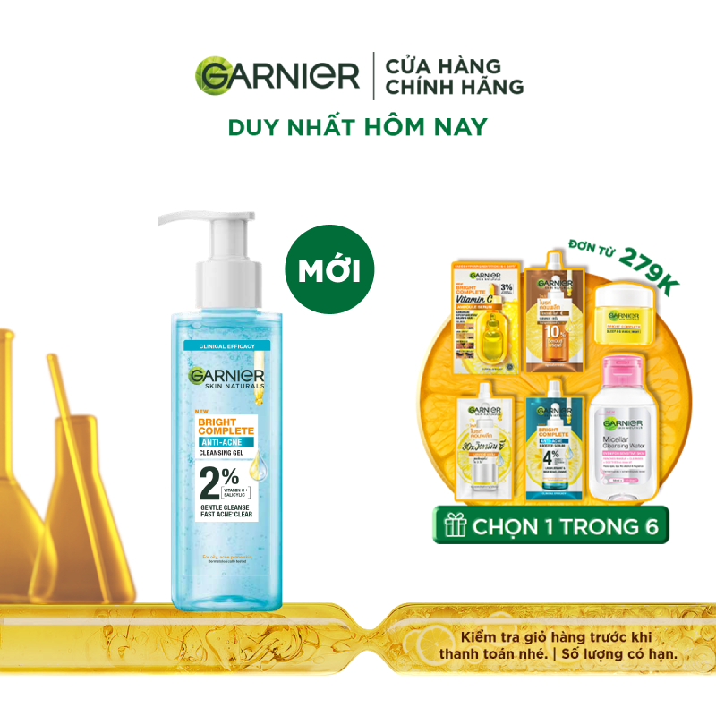 Sữa rửa mặt dạng gel sạch thoáng dịu nhẹ Garnier 2% [BHA, Vitamin C] cho da dầu mụn 120ml | BigBuy360 - bigbuy360.vn