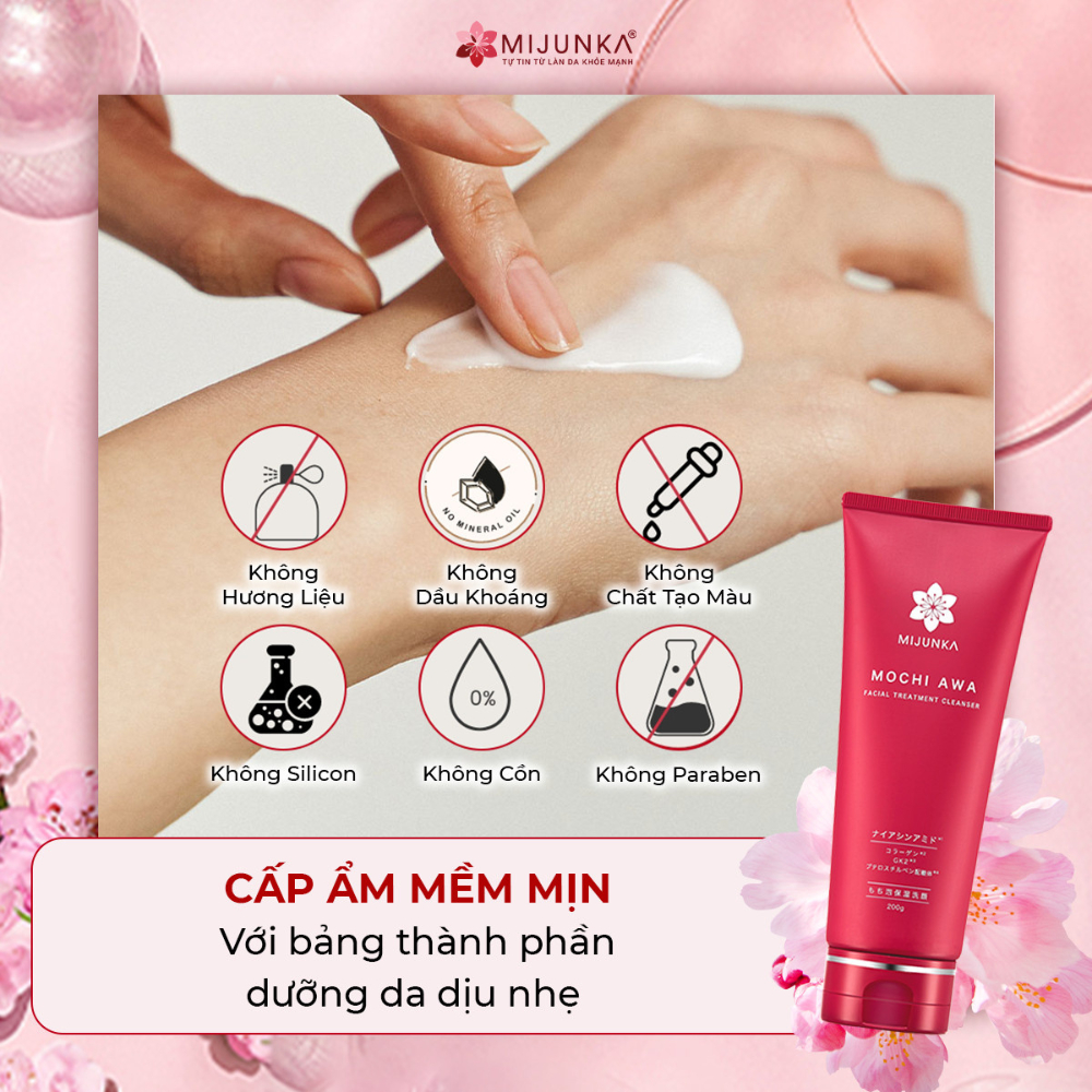 Sữa rửa mặt sạch sâu ẩm mịn MIJUNKA Mochi Awa Facial Treatment Cleanser 200g