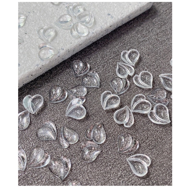 Set 50 phụ kiện trang trí móng trong suốt hình trái tim, trái đào, Charm nail Trái tim trong suốt, Charm nail trái đào