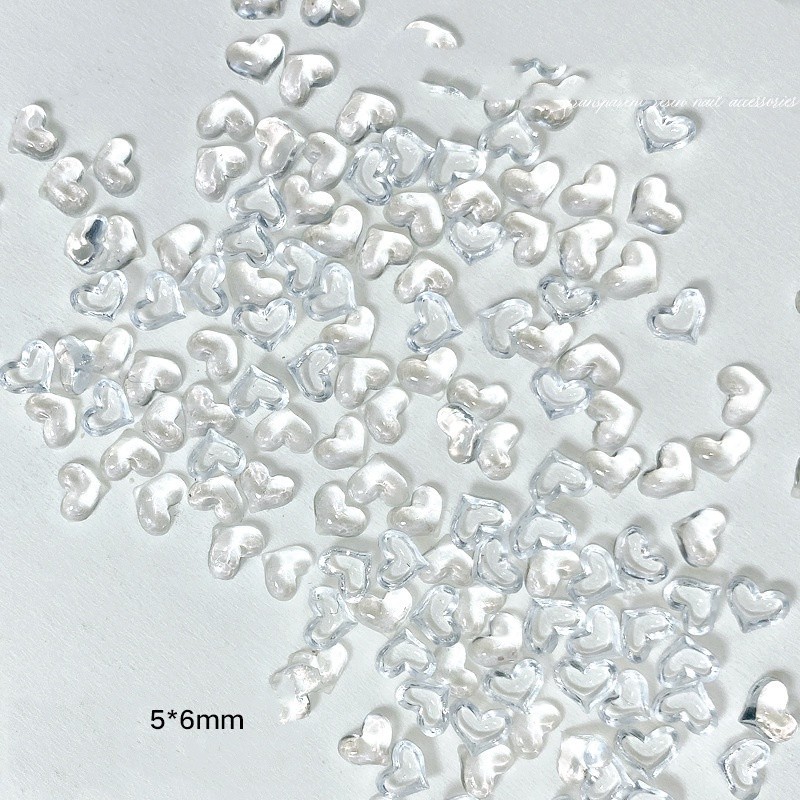 Set 50 phụ kiện trang trí móng trong suốt hình trái tim, trái đào, Charm nail Trái tim trong suốt, Charm nail trái đào
