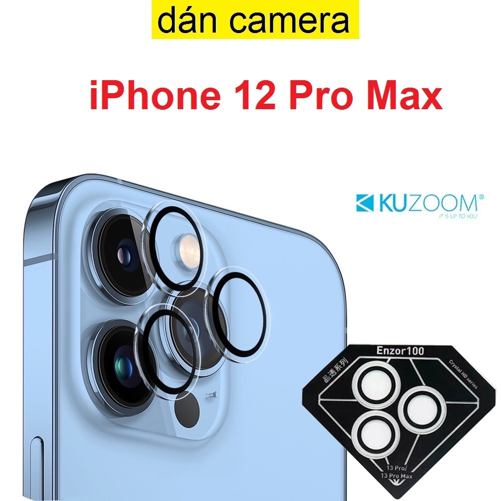 Dán bảo vệ camera iphone 12 Pro Max thương hiệu Kuzoom -lens camera trong suốt