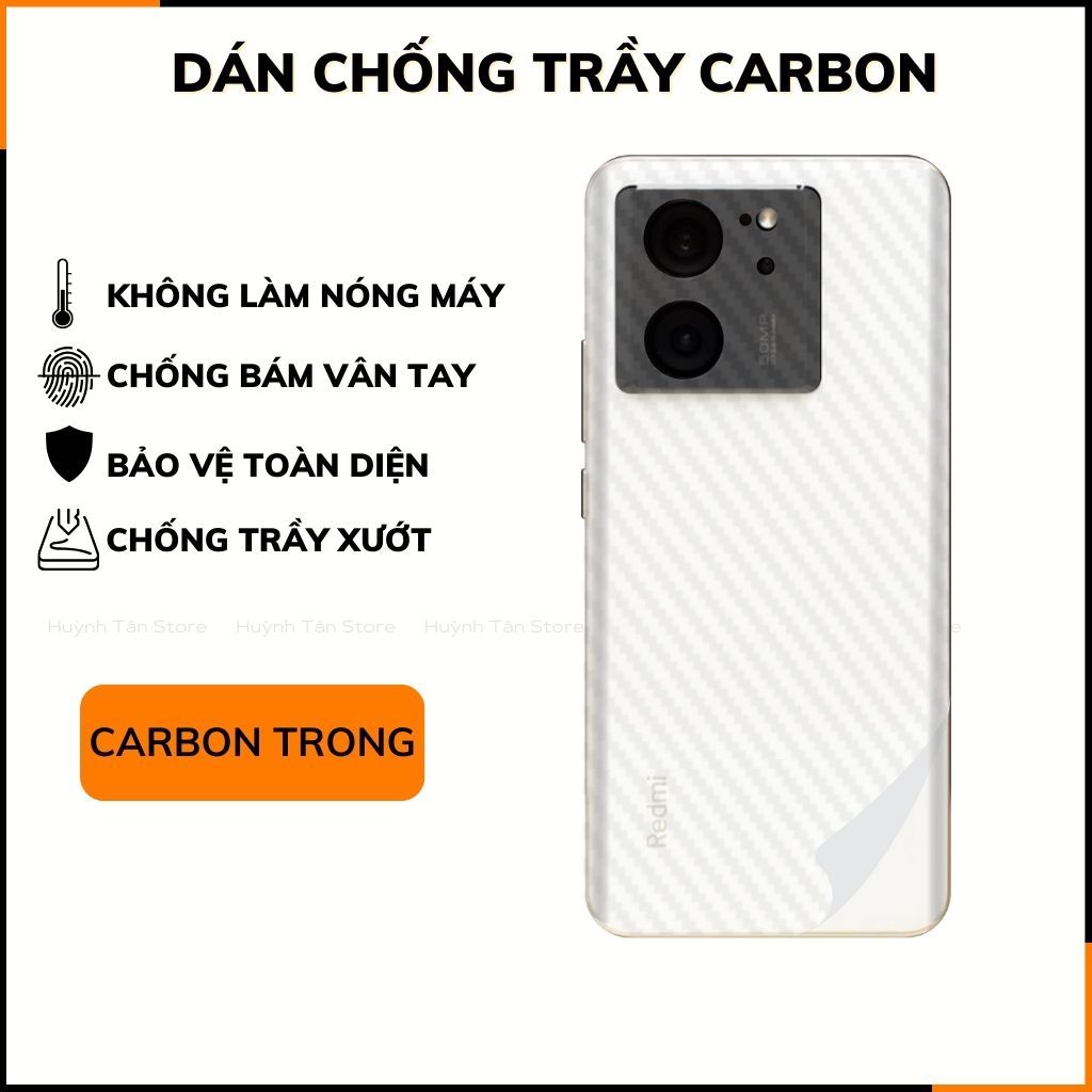 Miếng dán xiaomi 13t mi 13t pro redmi k60 ultra carbon trong và đen chống trầy xướt chống bám vân tay huỳnh tân store