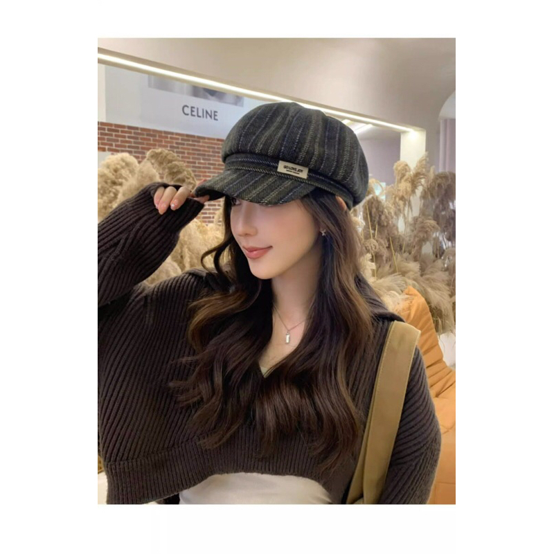 Mũ nồi mũ Beret họa tiết phong cách Nhật Bản, mũ mùa đông cho nữ