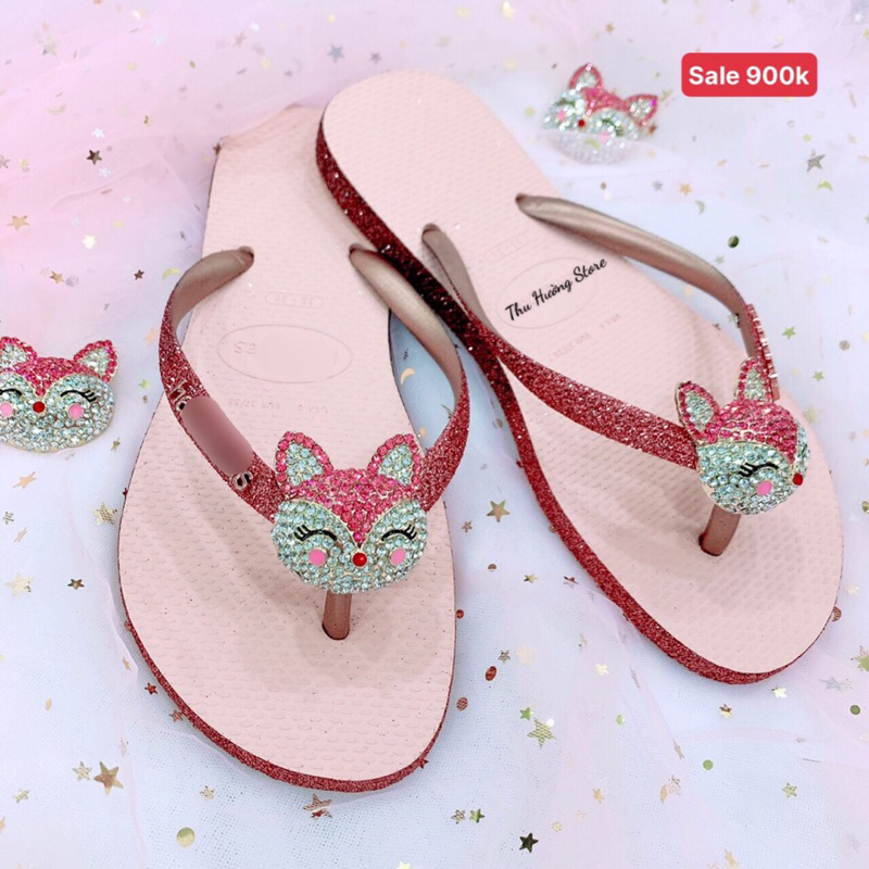 Dép Nữ Kim Tuyến Hồng Viền Đính Cáo Hồng