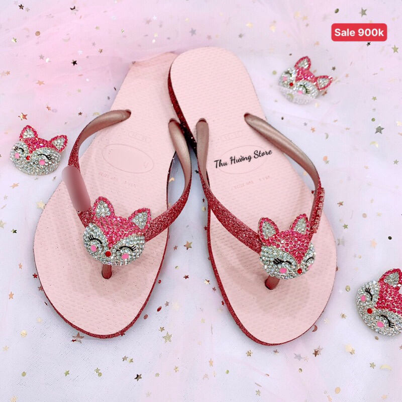 Dép Nữ Kim Tuyến Hồng Viền Đính Cáo Hồng