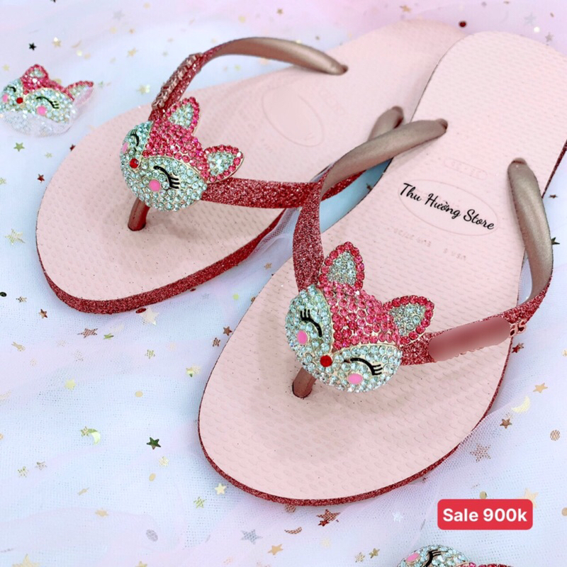 Dép Nữ Kim Tuyến Hồng Viền Đính Cáo Hồng