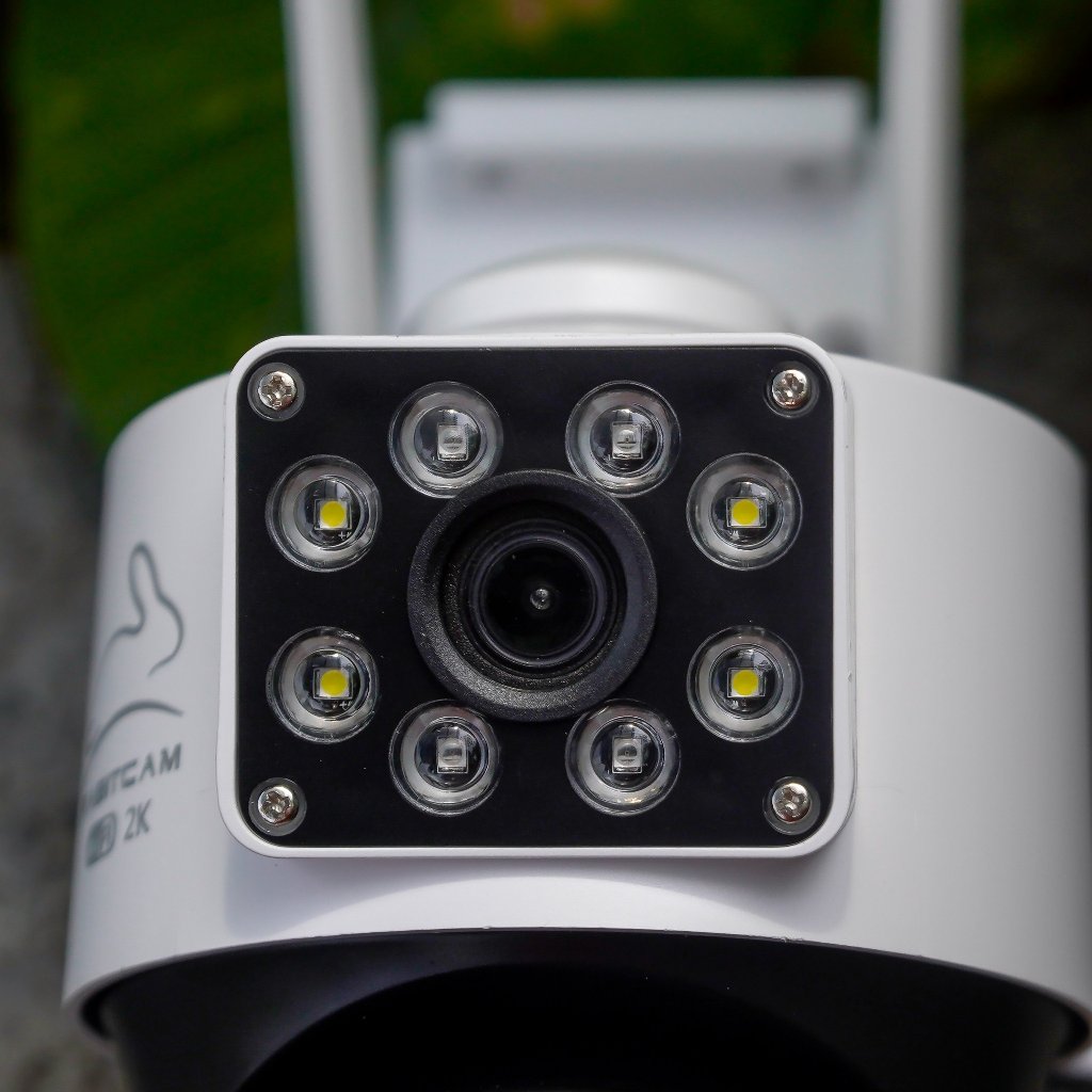 Camera 2 Mắt Ngoài trời RABITCAM 2K, XEM 2 MÀN HÌNH cùng lúc, xoay 360 độ,xem đêm có màu, BH 12 tháng
