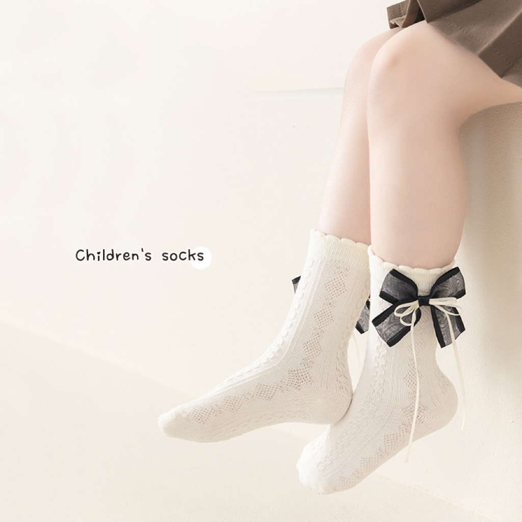 Set tất công chúa cho bé gái mùa Thu Đông phong cách Gothic thắt nơ dễ thương size 2-8 tuổi