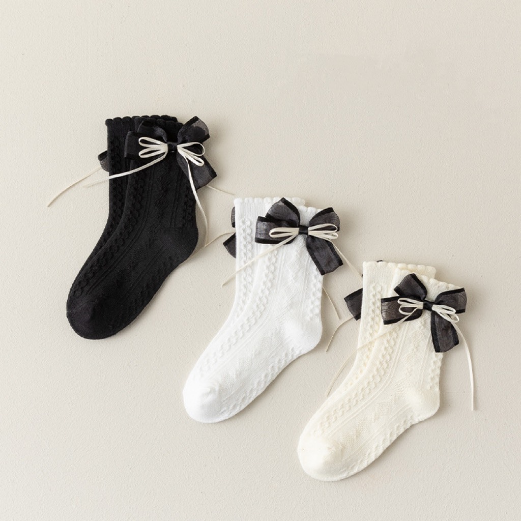 Set tất công chúa cho bé gái mùa Thu Đông phong cách Gothic thắt nơ dễ thương size 2-8 tuổi
