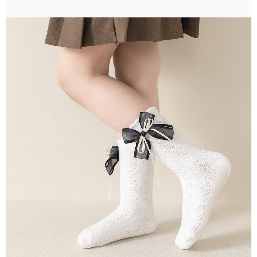 Set tất công chúa cho bé gái mùa Thu Đông phong cách Gothic thắt nơ dễ thương size 2-8 tuổi