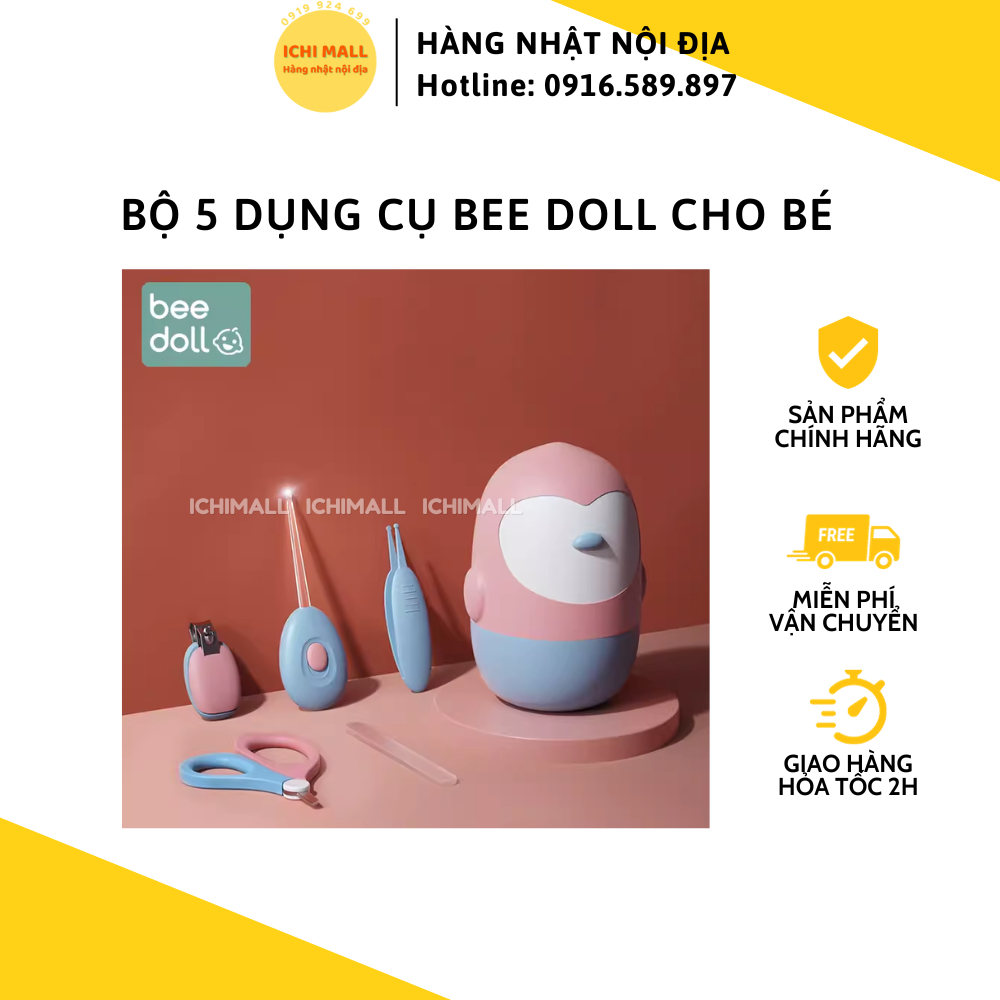 Bộ dụng cụ cắt móng, lấy ráy tai BeeDoll cho bé. Bộ 5 món chăm sóc cơ thể