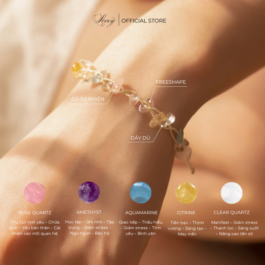Vòng tay handmade Lovey vòng tay 5 đá thu hút may mắn thịnh vượng