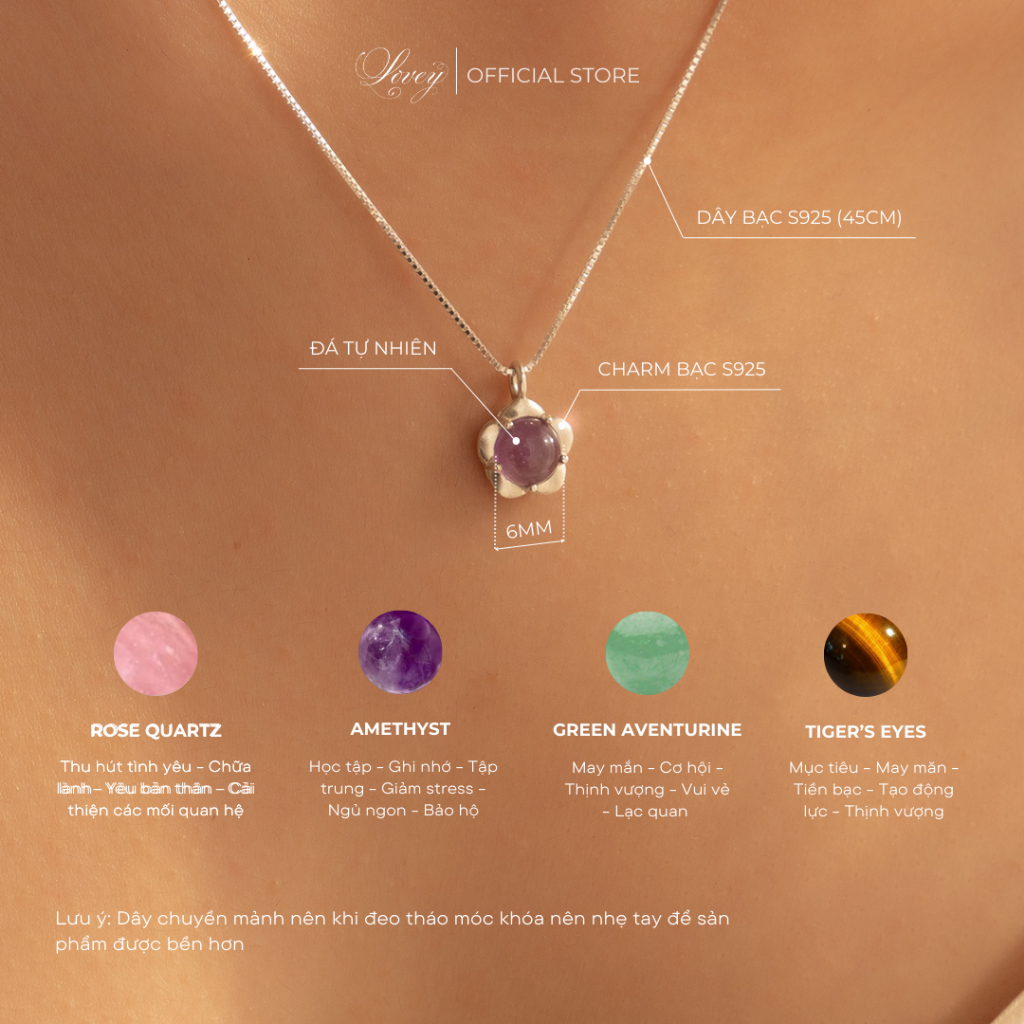 Dây chuyền nữ LOVEY Flower Necklace bạc hoa 5 cánh đính đá thu hút năng lượng tích cực mang vẻ đẹp quý phái