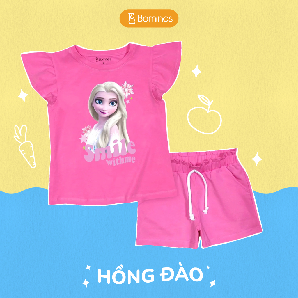 Đồ bộ bé gái Elsa Bomines, bộ short hè thun cotton thoáng mát cho bé 3-10 tuổi khoảng 12-30kg DBSBGELSASMILE