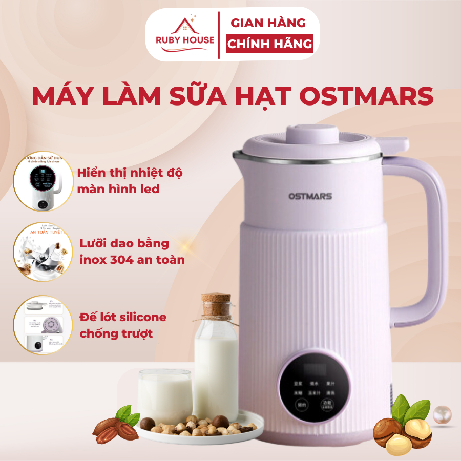 Máy Làm Sữa Hạt Đa Năng Mini OSTMARS Chế Độ Hẹn Giờ Thông Minh Đa Chức Năng Công Suất 600W, Dung Tích 800ml