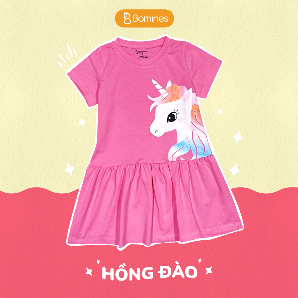 Váy bé gái Unicorn BOMINES, thun cotton thoáng mát cho bé 3- 13 tuổi, 12- 36kg DAMTAYNGANUNICORN