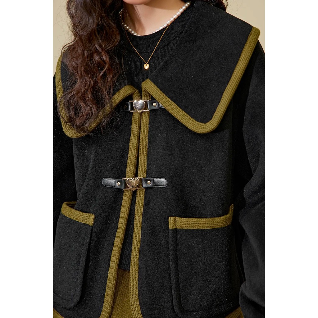 Áo khoác dạ mịn phối viền hàng xuất Kuose