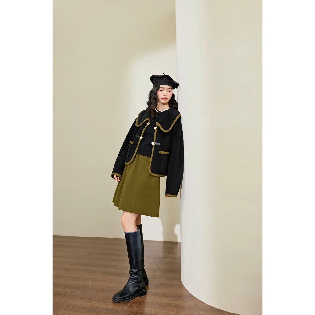 Áo khoác dạ mịn phối viền hàng xuất Kuose