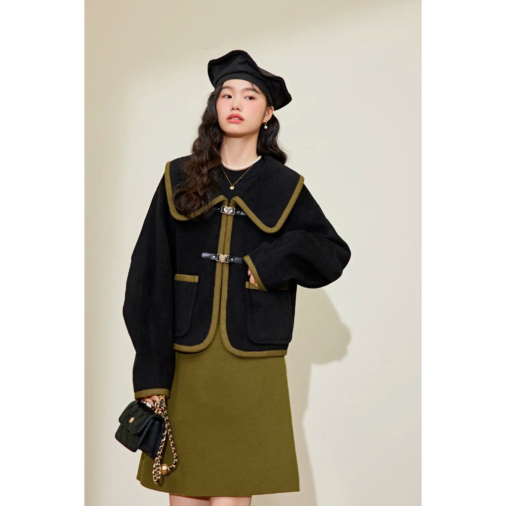 Áo khoác dạ mịn phối viền hàng xuất Kuose