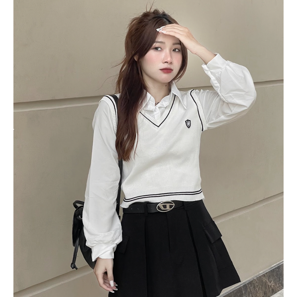 LYRA Áo sơ mi phối gile giả set phong cách Hàn Quốc trẻ trung, nữ tính - 	 CSYAS0055