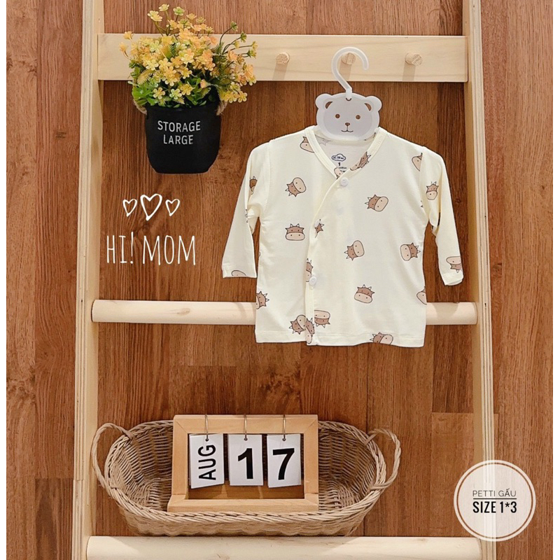 Combo 5 áo sơ sinh họa tiết Pettit Gấu Milk nền trắng kem MS02 cho bé