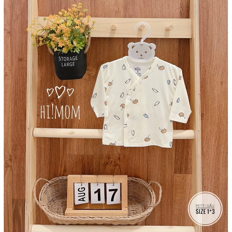 Combo 5 áo sơ sinh họa tiết Pettit Gấu Milk nền trắng kem MS02 cho bé