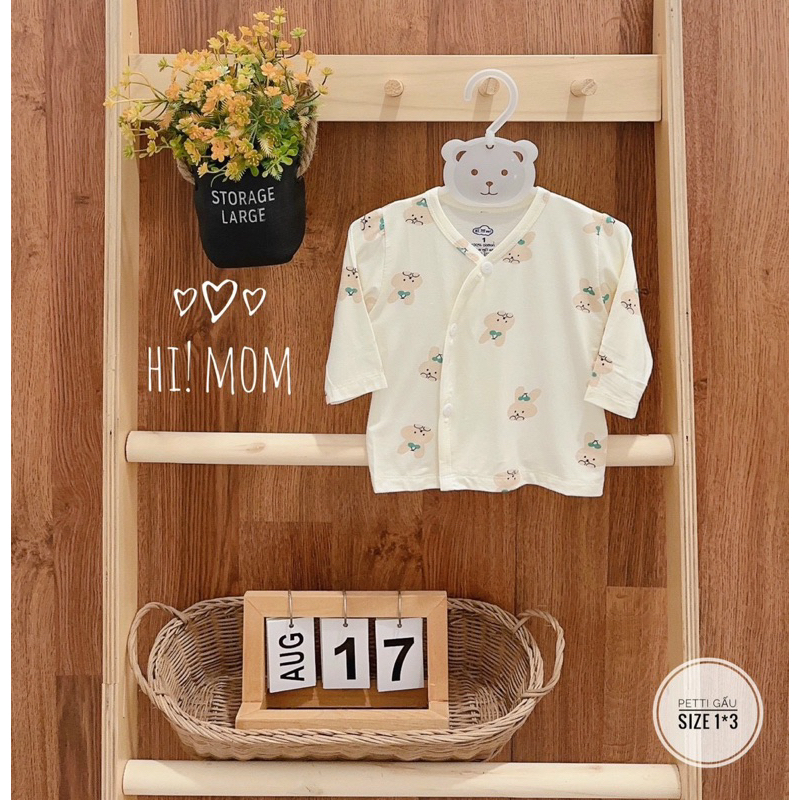 Combo 5 áo sơ sinh họa tiết Pettit Gấu Milk nền trắng kem MS02 cho bé