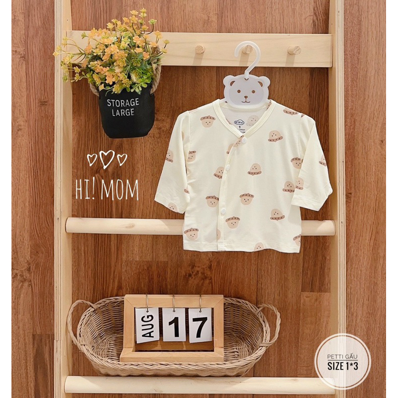 Combo 5 áo sơ sinh họa tiết Pettit Gấu Milk nền trắng kem MS02 cho bé