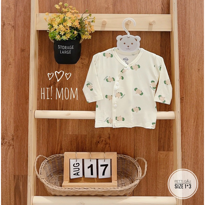Combo 5 áo sơ sinh họa tiết Pettit Gấu Milk nền trắng kem MS02 cho bé