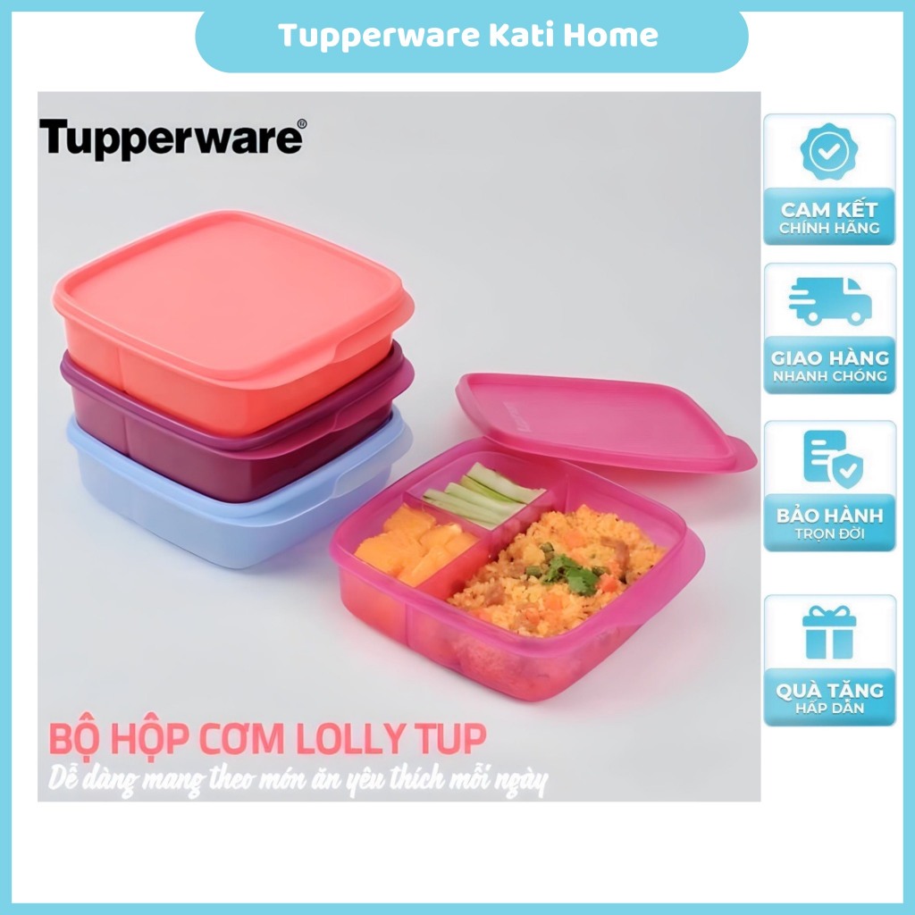 Hộp cơm văn phòng, khay ăn cho bé chia ngăn Lolly Tup Tupperware 550ml nhựa nguyên sinh an toàn sức khoẻ