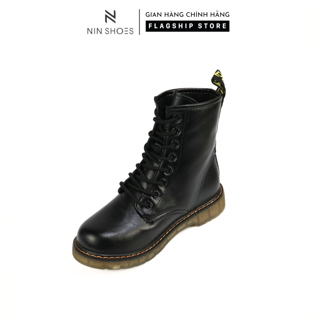 Giày chiến binh nữ hack dáng Ninshoes boot nữ cao cổ đế bằng chất liệu da xịn form giày chuẩn êm chân BOM003