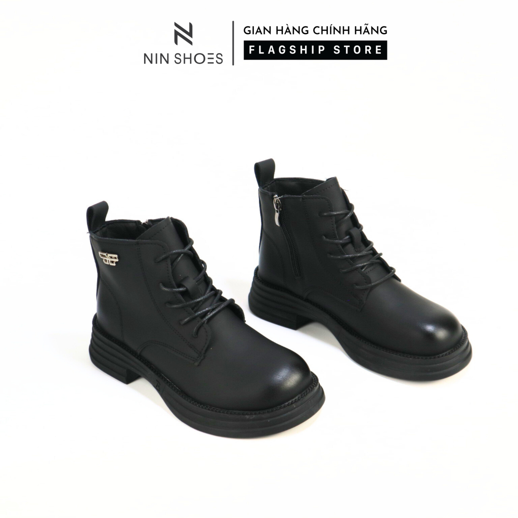 Giày boot nữ cổ ngắn Ninshoes bốt chiến binh hack dáng chất liệu da pu cao cấp phong cách cá tính BOM002