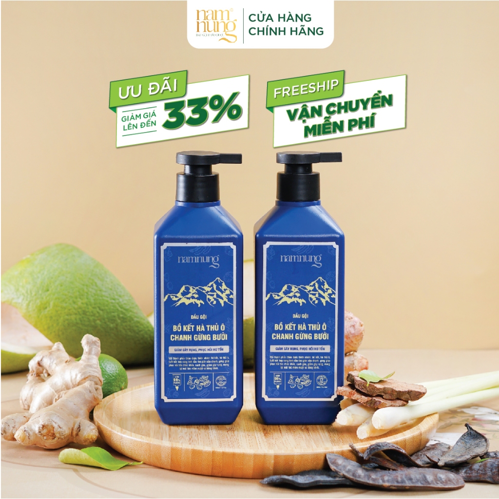 Combo 2 chai dầu gội thảo dược, bồ kết, hà thủ ô, chanh gừng giúp tóc chắc khỏe từ bên trong, phục hồi tóc hư tổn
