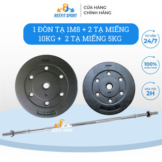 Bộ đòn tạ dài 1m8 và 30kg tạ miếng nhựa đen